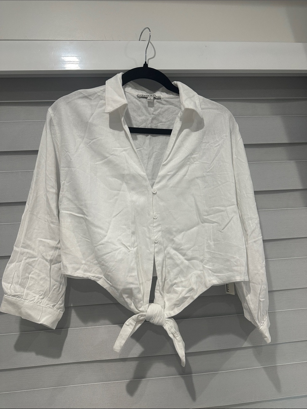 Haute Monde White Tie-Front Button Down Shirt